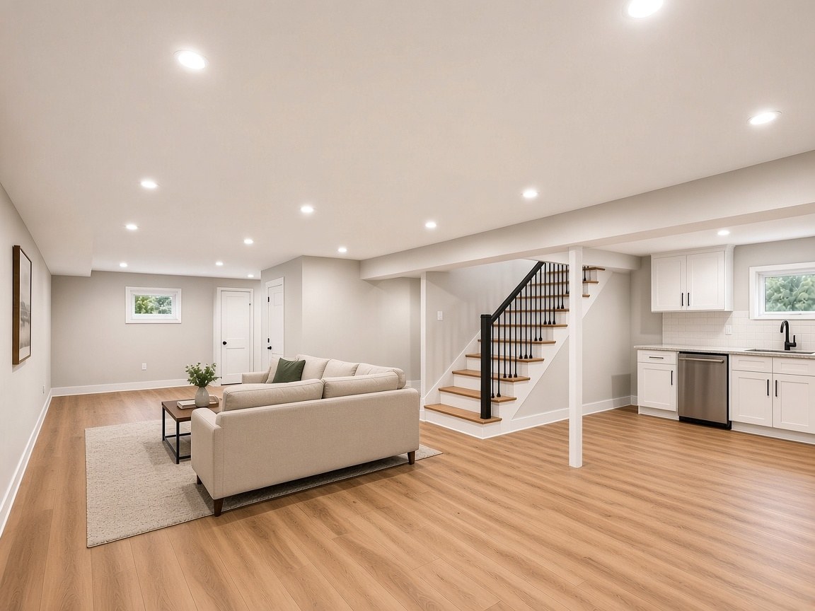 Basement in-law suite after, AI concept rendering